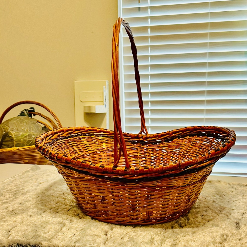 Antique 1950s Bamboo Wicker XL Easter Bonnet Basket 16 X 18”